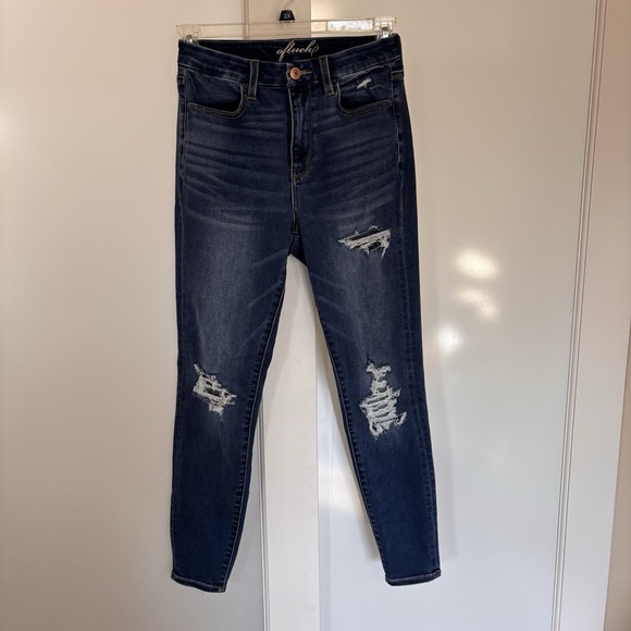 Denim - Afluck Women's Distressed Denim Stretch Blue‎ Jeans Women's Size 6 Cotton Blend
